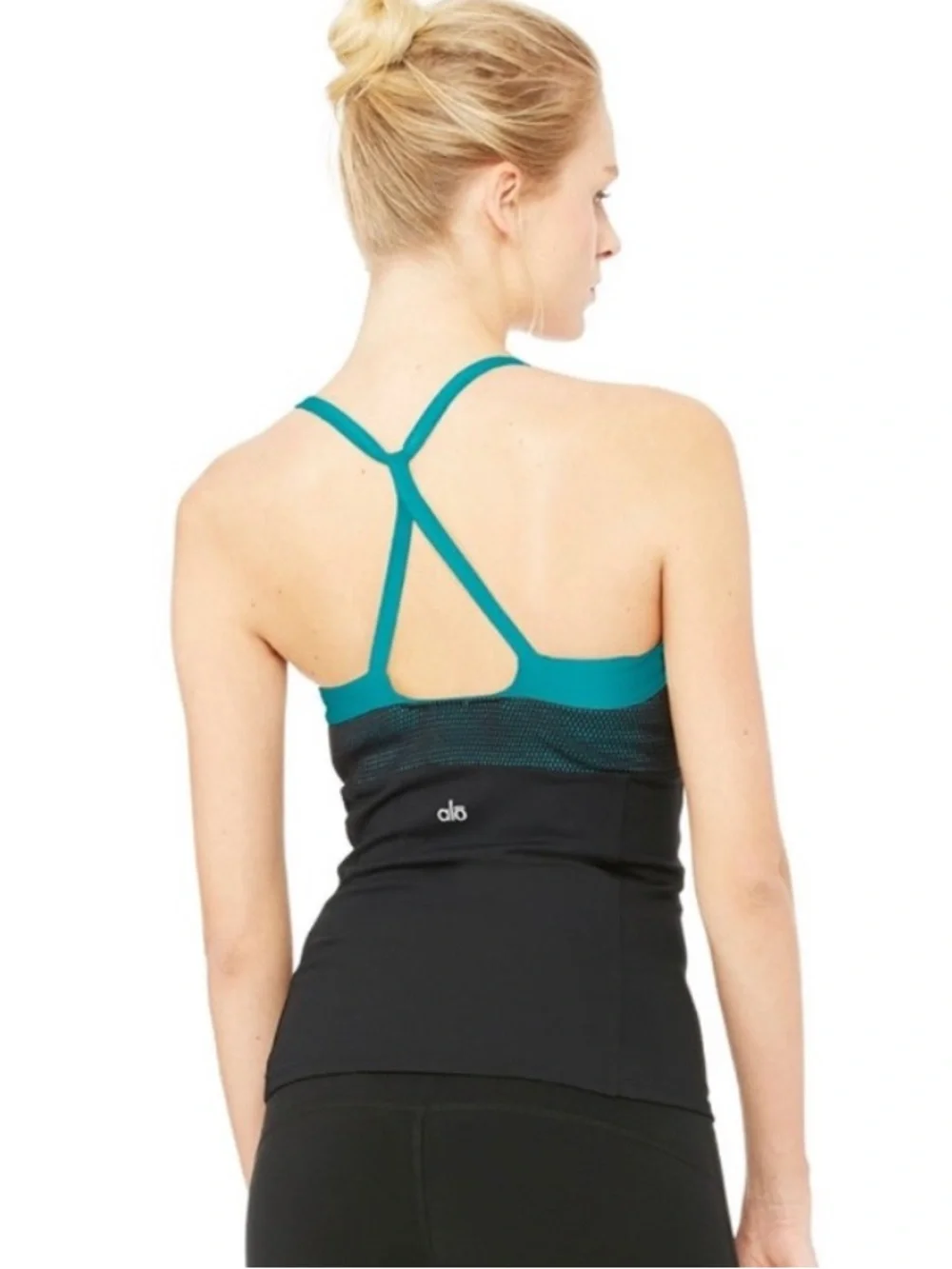 “ALO YOGA” Mesh Overlay Blossom Long Bra Tank Top